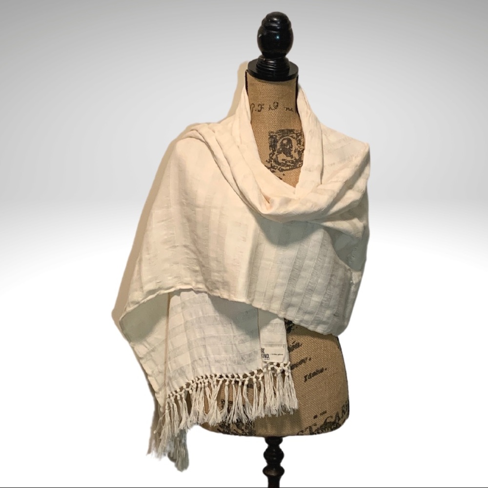 Tribe Alive Oversized Handwoven Cotton Scarf Fringed Cream Be Kind by Ellen 82”